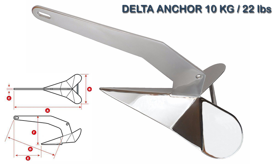 Delta plow stainless anchor 10 kg 22 lbs 