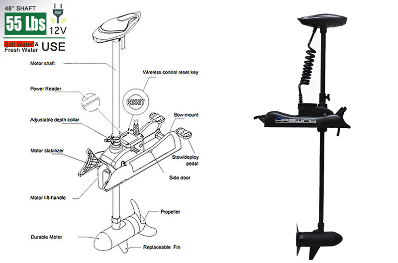 Bow mount trolling motor 12 volts 55 lbs w remote control CAYMAN