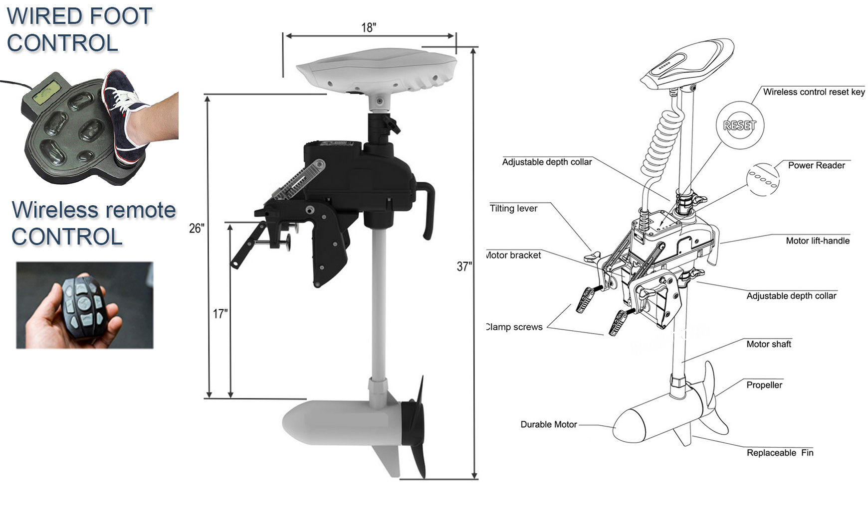 Trolling motor 55 lb 12 volts Cayman T  Foot Control 